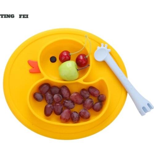 1 Pcs Silicone Platos Baby Plate Duck Dishes Table Mat Suction Tray Antislip Mini Mat Children Kids Meal Fruits Feeding Pratos
