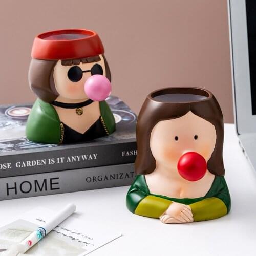 Modern Cute Cartoon Vase Ashtray Resin Character Shape Creative Flower Pot Home Living Room Balcony Decoration