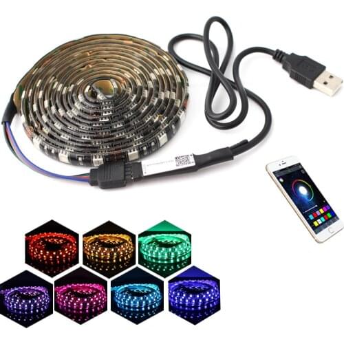 5V LED RGB Strips USB Light Waterproof 5050 Bluetooth compatible Controller USB 5 V Neon 50CM 5MLed Light Strip RGB Ribbon