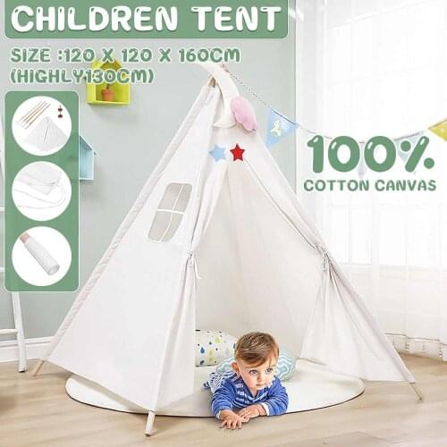 1.6M Large Teepee Triangle Tent Kids Playhouse Cotton Canvas Pretend Play Tent Decoration Game House Boy Girls
