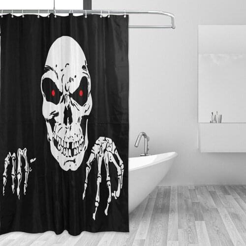 Waterproof Skull Print Shower Curtain with 12 Hooks Home Bathroom Curtains Polyester Fabric Bath Curtain