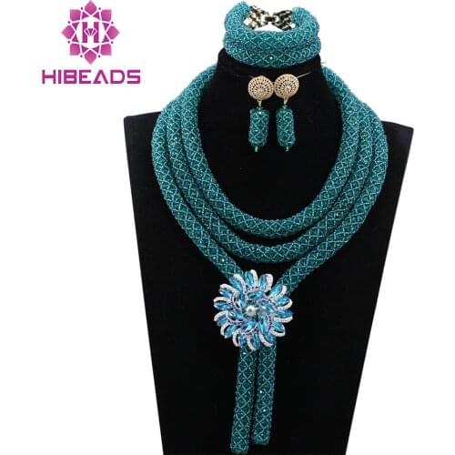 Teal Beads Jewelry Sets African Fashion Costume Women Jewelry Sets Green Nigerian Wedding Jewelry Free Shipping WD985