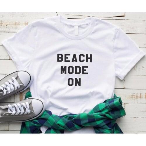 Women T Shirt Beach mode on Letters Print Tshirt Women Short Sleeve O Neck T-shirt Ladies Causal Tee Shirt TX5754