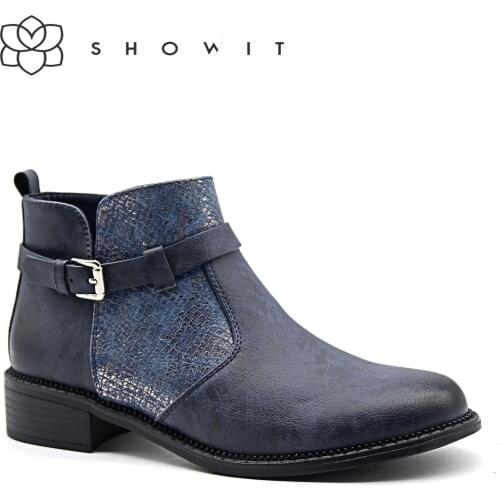 Shoes women Lady casual ankle boots women’s platform shoes with one buckle strape Cheseal round toe low heel Female spring boots