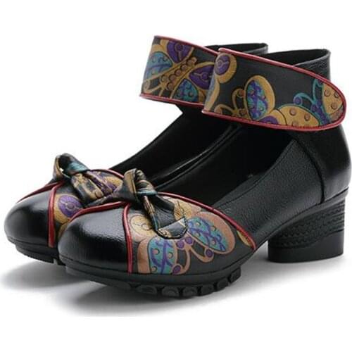 2020 Spring Autumn Printing Genuine Leather Shoes Woman High Heel Shoes Soft Bottom Non-slip Women Shoes Dancing Fashion Shoes