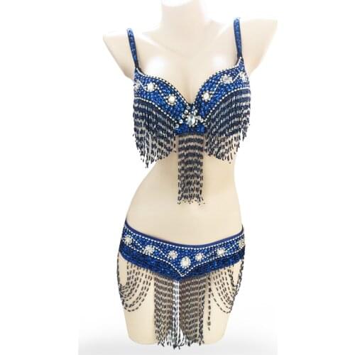 New design Womens belly dance costume belly dancing Stage Performance wear beaded Belt dance set sexy dance clothes WY7102