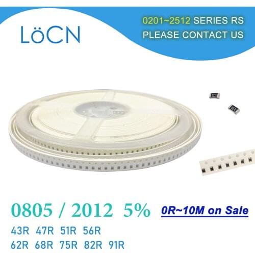 0805 J 5% 5000pcs 43R 47R 51R 56R 62R 68R 75R 82R 91R OHM 2012 SMD resistor chip resistor LoCNService High Quality