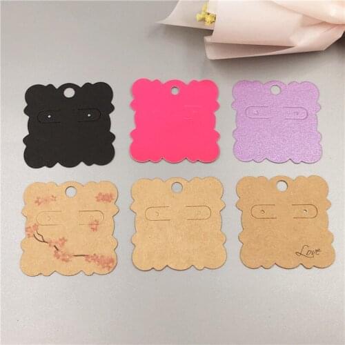 100Pcs/Lot Multi Style Kraft Paper Square Wave Shape Earring Card for Cute Stud Earrings Jewelry Packaging Displays Card 5x5cm