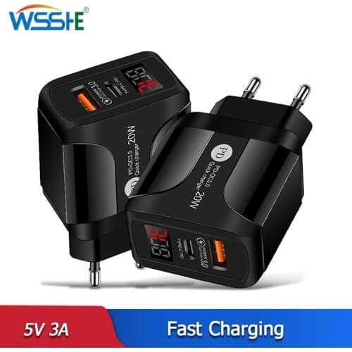 20W Digital Charger PD Digital Display QC 3.0 Fast Charging Charger Smart Phone Charging Plug for iPhone 11 12 Pro X Xs Xiaomi