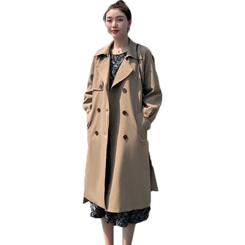 2021 Spring Autumn Long Trench Coats For Women Casual long sleeve Double breasted Windbreaker Female Overcoats 73B