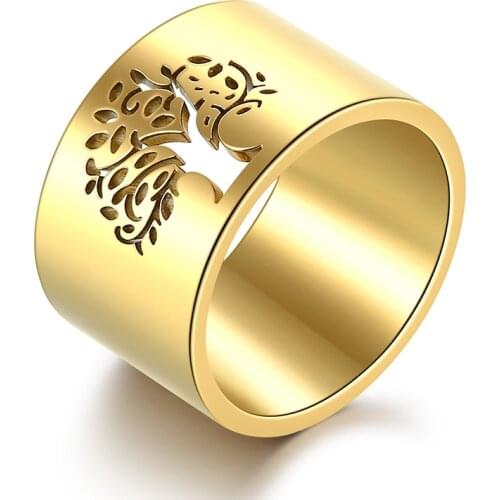 316L Stainless Steel Tree of Life Rings For Women 14mm Wide Wisdom Tree Party/Wedding/Gift Rings Finger Ring Jewelry