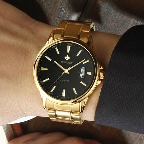 Mens Watches Top Luxury Brand WWOOR 2019 Men Full Steel Quartz Watch Analog calendar Waterproof Sports Army Military WristWatch