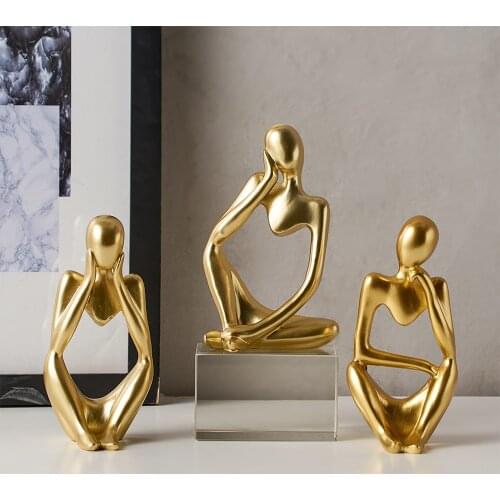 Home Decoration Resin Sculpture Thinker Character Abstract Statue Art European Style for Home Decor Modern Office Shelf Desktop