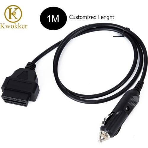 Customized Length OBD2 16Pin Female to Car Cigarette Lighter OBD 2 Car Connector to Cigarette Lighter Connection Line Wholesale