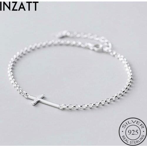 INZATT Real 925 Sterling Silver Cross Bracelet For Fashion Women Party 925 Silver Fine Jewelry Minimalist Accessories Gift