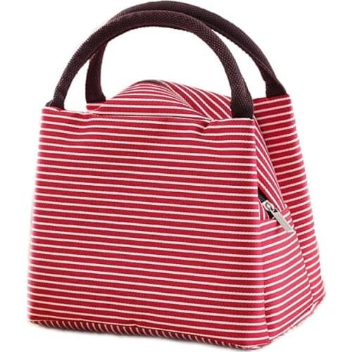 Red Striped Insulation Bag Thickened Large Capacity Lunch Bag Ice BagLarge Portable Waterproof Lunch Box Bag