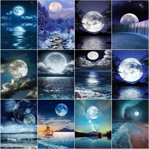 Night Scenery 5D Diamond Painting Moon Full Drill Square Picture of Rhinestones Needlework Diamond Embroidery Sale Home Decor
