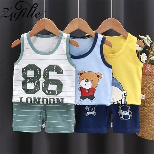 ZAFILLE Kids Vest Set Summer 100% Cotton Catoon Kids Girls Boys Tops T-shirts and Shorts Summer Childrens Suit Baby Clothes