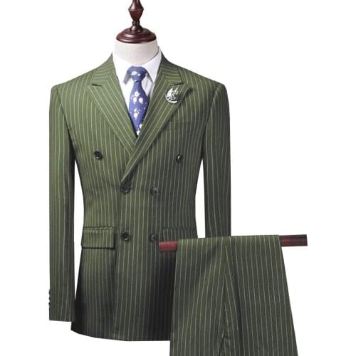 SOLOVEDRESS Mens Suit 2-Piece Pinstriped Tuxedo Notched Lapel Slim Groom Wedding Office Meeting Customized Color Size