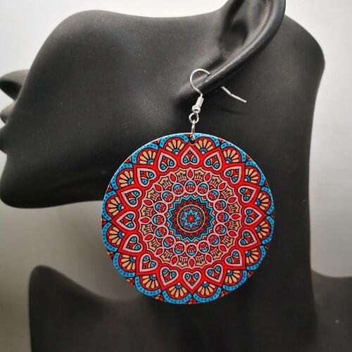 Free Shipping!Round Printing african pattern Wooden Earrings