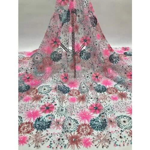 The latest dazzling and colorful firework sequin embroidery French tulle lace fashion skirt design fabric