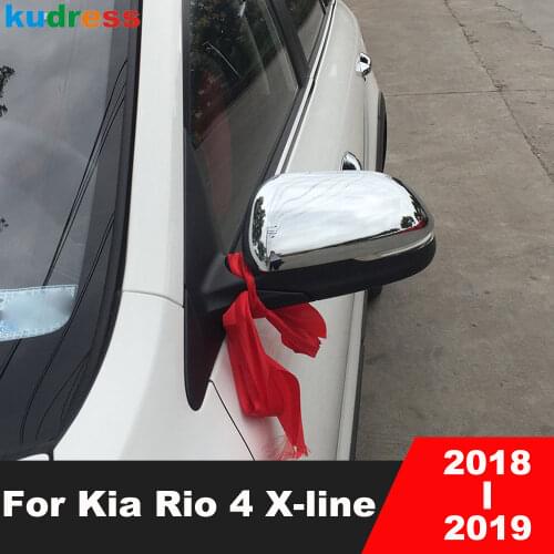 For Kia Rio 4 X-line 2018 2019 Side Door Mirror Wing Rear View Rearview Caps ABS Chrome Style Trim Cover Molding Car Styling
