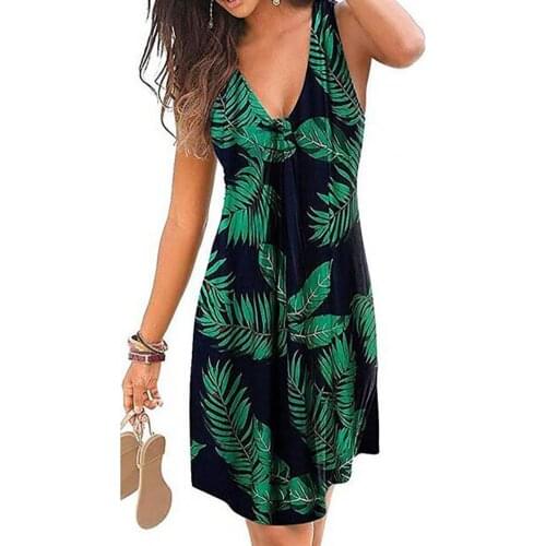 Summer dress Casual Dress Plant Print A-Line Women V Neck Sleeveless Plant printing dress beautiful A-Line V neck sexy dress