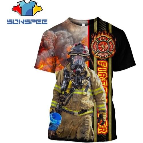 Summer Men Cool T-shirt 3D Printing Firefighter Fireman Short Sleeve T-shirt Womens Casual Fashion Streetwear Oversized T-shirt