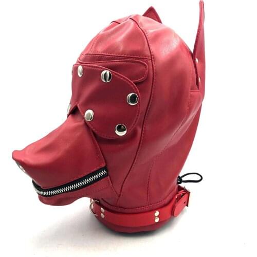 Hot Soft Leather Bondage Dog Head Hood Headgear Face Mask Detachable Eyepatch Adult Slave BDSM Bed Sex Games Toy 4 Color 610