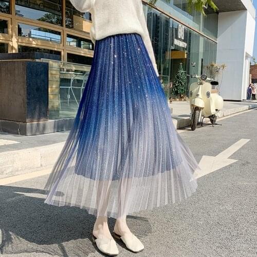 Sweet Cute Long Skirts Women Summer Autumn High Waist Mesh Pleated Skirt Plus Size Tutu Tulle Skirts Faldas Jupe Femme