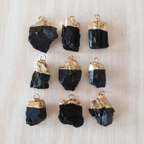 Fashion Natural black tourmaline stone irregular Healing Reiki pillar pendants wholesale 10pcs for jewelry making free shipping