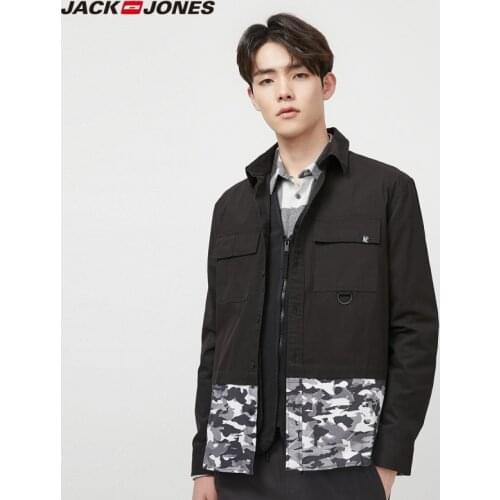 JackJones Mens 100% Cotton Camouflage Pattern Spliced Oversized Long-sleeved Shirt | 220105552