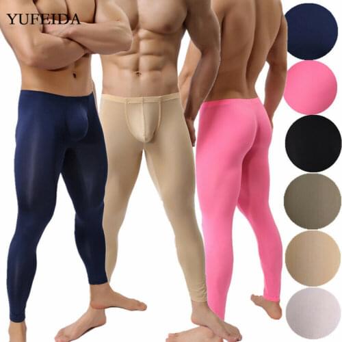 Mens Underwear Sexy Pajamas Pants Long Johns Trousers Sports Sweatpants Bulge Pouch Sleep Bottoms Fitness Leggings Smooth Pant