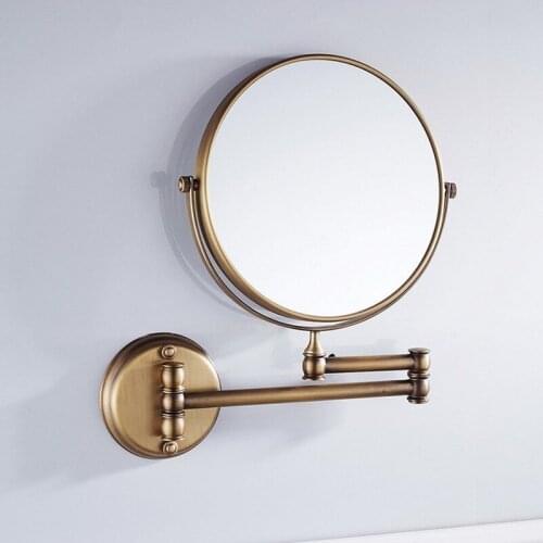 Antique Brass Wall Mounted Bathroom Mirror 8 inch Round 3X Magnification 360 Degree Adjustable Cosmetic Mirror