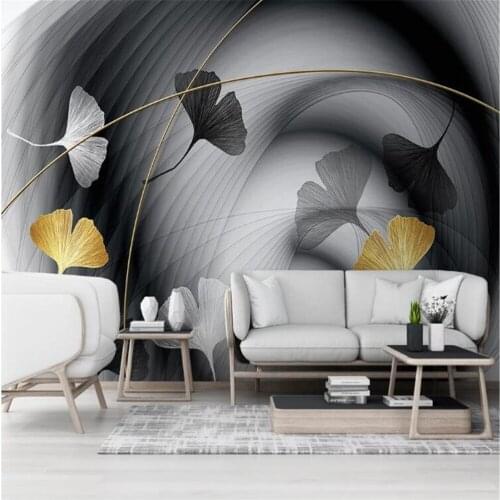 Milofi custom 3D wallpaper mural modern minimalist abstract smoke line ginkgo leaf background wall mural