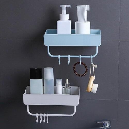 Wall Mounted Bathroom Shelves Floating Shelf Shower Hanging Basket Shampoo Holder WC Accessories Kitchen Seasoning Storage Rack