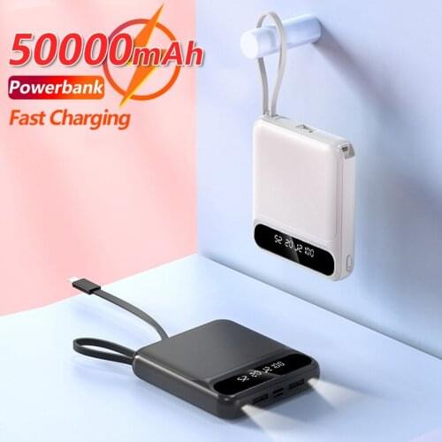 2021 New 50000mAh Mini Power Bank Digital Display External Battery Own Line Fast Charging Phone Charger Portable for Smartphones