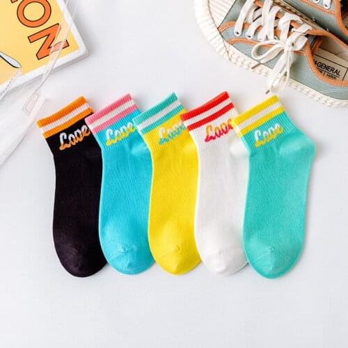 New Style Cotton Casual Socks Middle Cut Parallel Bars Love Letter Socks Colorful Socks Womens Cute Kawaii Socks White Socks