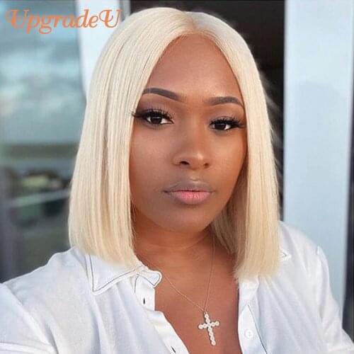 UpgradeU Malaysian Short Bob Straight Human Hair Wigs #613 Short Bob Blonde Lace Part Wig Prepluck 13x1 Lace Frontal Bob Wigs