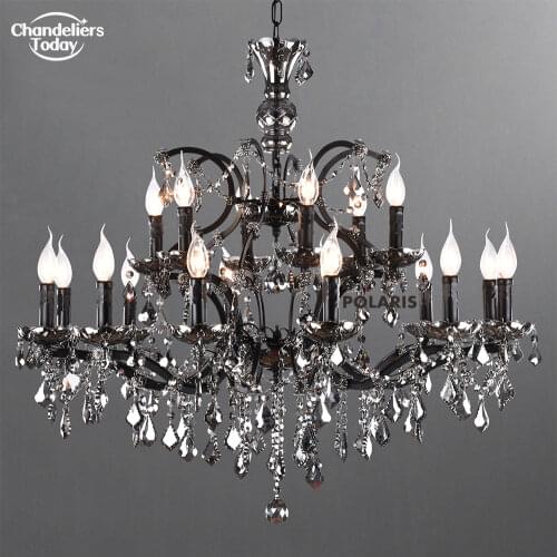 19th C. Rococo Iron & Crystal Chandelier Lighting Modern Retro LED Chandeliers Smoke Crystal Hanging Light Lustre de Cristal