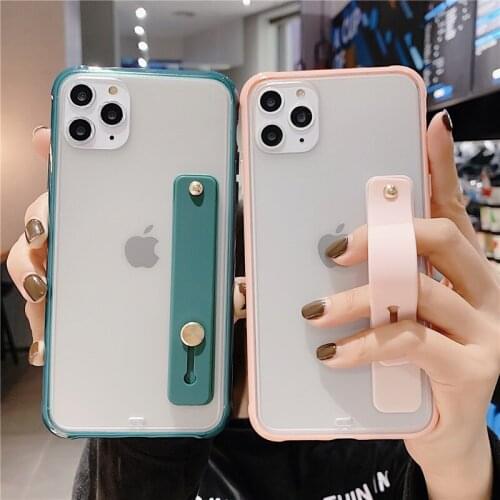 Transparent Simple Wrist Strap Matte Phone Case For iPhone 7 8plus 11 11 Pro Max X XR Xs Max Hard PC Protector Shell back Cover