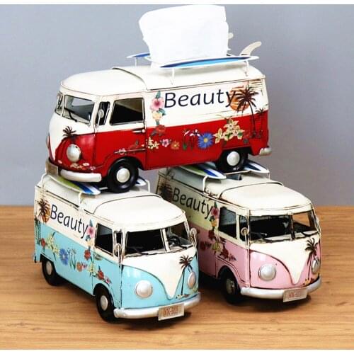 Retro Car Tissue Box Multicolor Flower Bus Model Decorative Vintage Crafts Ornaments Bar Restaurant Hotel Home Living Room Decor