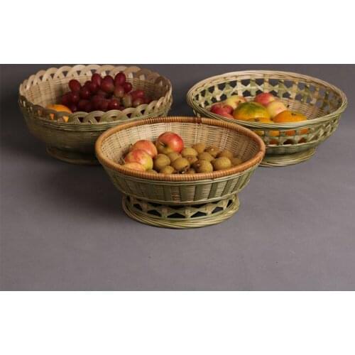 Chinese Traditional Style Handmade Weave Bamboo Food Storage Basket Eco-friendly Durable Bamboo Container For Fruit Snacks Nuts