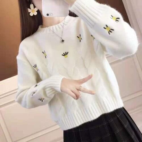 2021 autumn/winter new Korean style hedging temperament long-sleeved round neck fashion trend ladies knitted print top