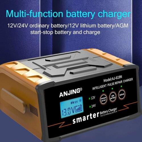 ANJING AJ-619N 300W 25A Car Battery Charger 12V-24V Power Pulse Repair Chargers Wet Dry lead-acid Battery-chargers +LCD Display