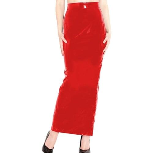 Women Maxi Long Black Faux Leather Skirts PVC Slim Sexy Women Bodycon Skirt High Waist Split Long Skirts Plus Size 7XL