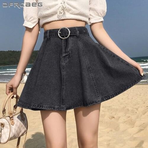 Black Retro Denim Skater Skirt Women 2021 Summer Streetwear Ladies Mini Skirts Jeans Casual Ball Gown Female