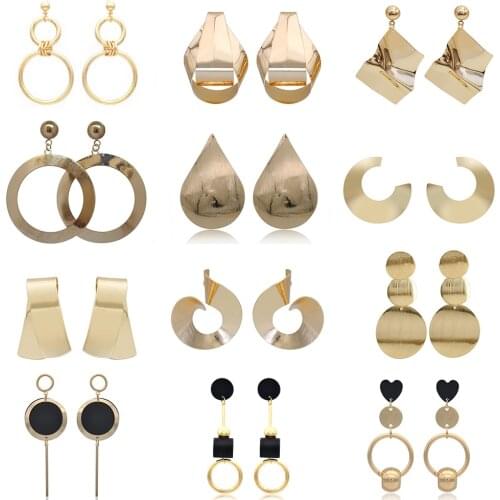 Yumfeel Women Earrings Fashion Geometry Big Statement Gold Drop Earrings Jewelry