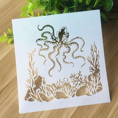 Bullet Journal Supplies Hollow Octopus Wall Painting Scrapbook Coloring Embossing Album Decorative Paper Card Template 13CM