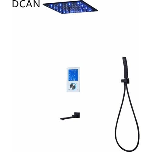 DCAN Thermostat 16 inch Shower Set LCD Touch Screen Digital Display Black Large Shower System 180 Degree Rotating Lower Faucet